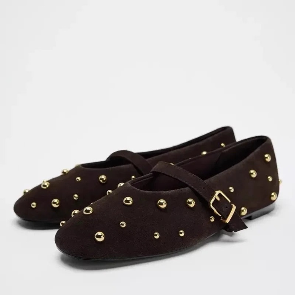 Zara studded suede Mary Janes shoes